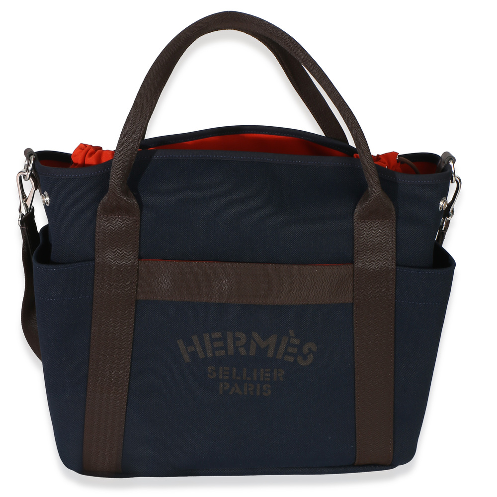 Hermès Bleu Navy Feu Canvas The Grooming Bag